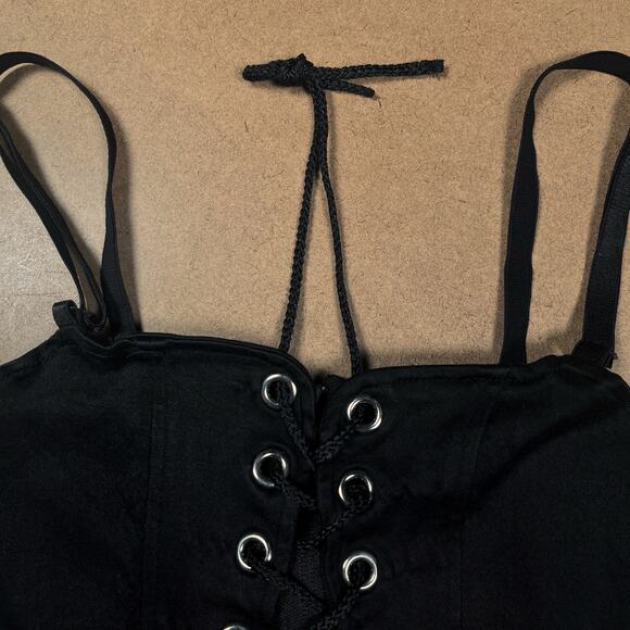 Y2K Lip Service Lace Up Front Corset Black Camisole Top XS Cami Vintage Goth - Picture 5 of 16
